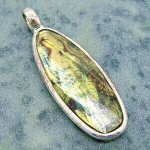 Vintage Prism Design Oval Stone Fashion Pendant Silver Tone 1980 Signed RMN